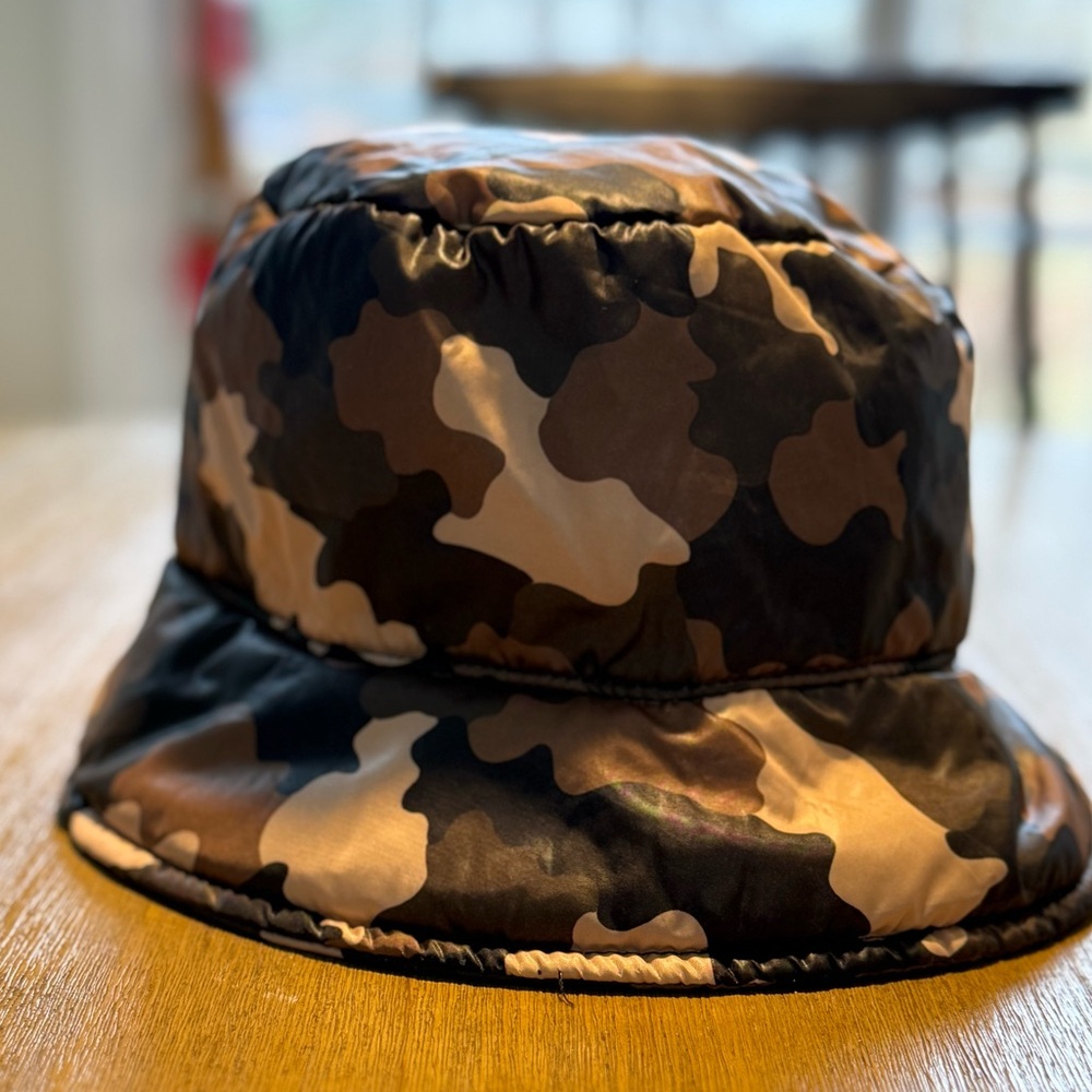 Camo polyester bucket hat.